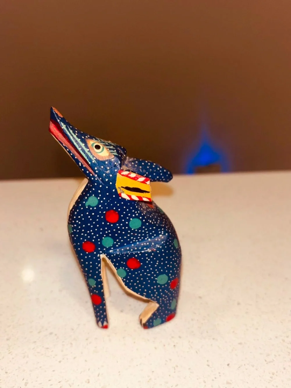Mexican Oaxacan Alebrije Coyote Wolf Blue Wood Carving Folk Art Figurine 3.75